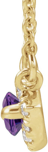 14K Gold Marquise Natural Amethyst & Natural Diamond French-Set Halo-Style Necklace - Yellow Gold - view 2