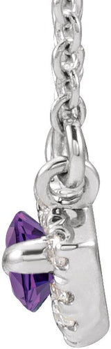 14K Gold Marquise Natural Amethyst & Natural Diamond French-Set Halo-Style Necklace - White Gold - view 2