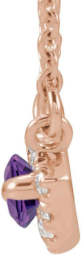 14K Gold Marquise Natural Amethyst & Natural Diamond French-Set Halo-Style Necklace - Rose Gold - view 2