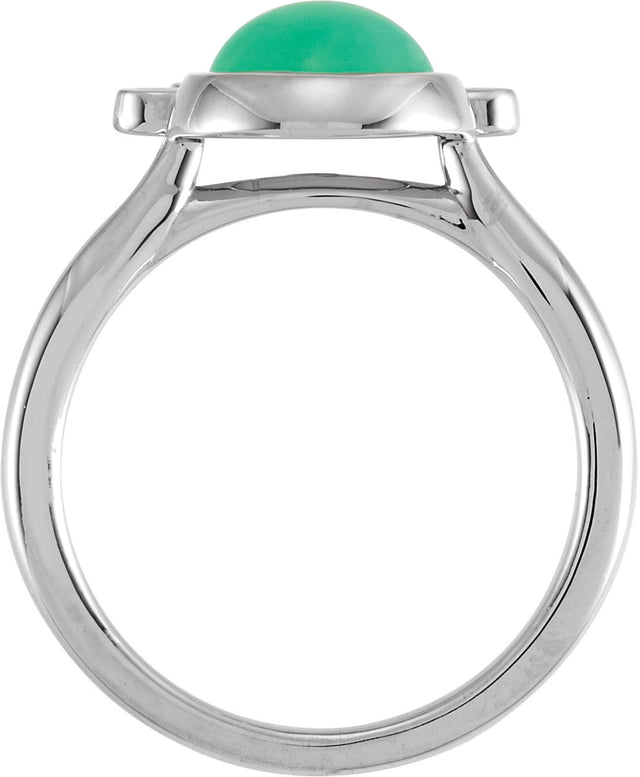 14K Gold Round Natural Diamond Bezel-Set Cabochon Ring - White Gold - view 2