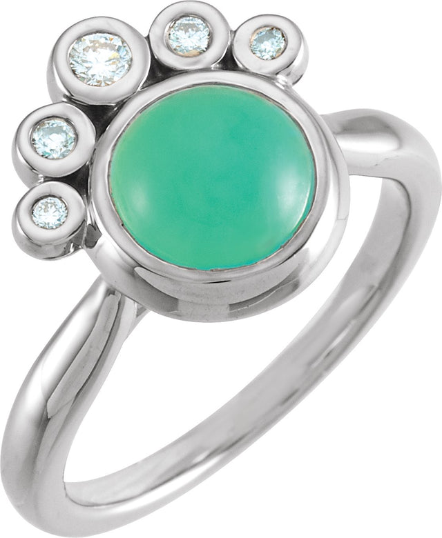 Platinum Round Natural Diamond Bezel-Set Cabochon Ring