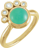 14K Gold Round Natural Diamond Bezel-Set Cabochon Ring - Yellow Gold