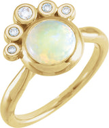 14K Gold Round Natural White Opal Bezel-Set Cabochon Ring – 8mm Stones