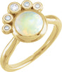 14K Gold Round Natural White Opal Bezel-Set Cabochon Ring – 8mm Stones