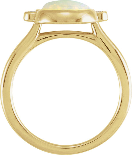14K Gold Round Natural White Opal Bezel-Set Cabochon Ring – 8mm Stones - view 2