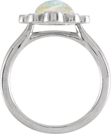 Platinum Round Natural Rainbow Moonstone & Natural Diamond Bezel-Set Cabochon Ring - view 2
