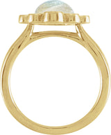 14K Gold Round Natural Rainbow Moonstone & Natural Diamond Bezel-Set Cabochon Ring - Yellow Gold - view 2