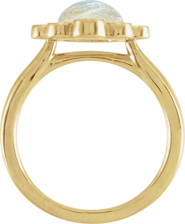 14K Gold Round Natural Rainbow Moonstone & Natural Diamond Bezel-Set Cabochon Ring - Yellow Gold - view 2