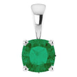 14K Gold Cushion Lab-Grown Emerald Solitaire Scroll Setting Pendant - White Gold