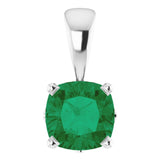 14K Gold Cushion Lab-Grown Emerald Solitaire Scroll Setting Pendant - White Gold