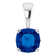 14K Gold Cushion Lab-Grown Blue Sapphire Solitaire Scroll Setting Pendant - White Gold