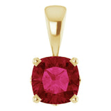 14K Gold Cushion Lab-Grown Ruby Solitaire Scroll Setting Pendant - Yellow Gold