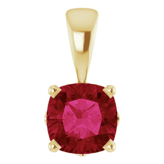 14K Gold Cushion Lab-Grown Ruby Solitaire Scroll Setting Pendant - Yellow Gold
