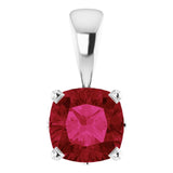 14K Gold Cushion Lab-Grown Ruby Solitaire Scroll Setting Pendant - White Gold