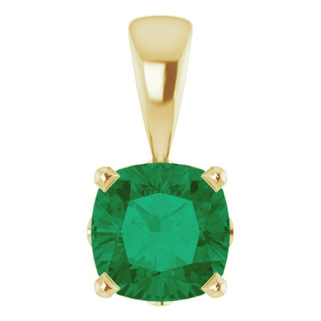 14K Gold Cushion Lab-Grown Emerald Solitaire Scroll Setting Pendant - Yellow Gold