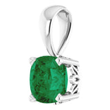 14K Gold Cushion Lab-Grown Emerald Solitaire Scroll Setting Pendant - White Gold - view 2