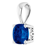 14K Gold Cushion Lab-Grown Blue Sapphire Solitaire Scroll Setting Pendant - White Gold - view 2