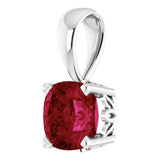 14K Gold Cushion Lab-Grown Ruby Solitaire Scroll Setting Pendant - White Gold - view 2