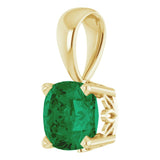 14K Gold Cushion Lab-Grown Emerald Solitaire Scroll Setting Pendant - Yellow Gold - view 2
