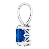 14K Gold Cushion Lab-Grown Blue Sapphire Solitaire Scroll Setting Pendant - White Gold - view 3