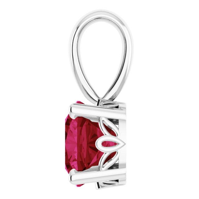 14K Gold Cushion Lab-Grown Ruby Solitaire Scroll Setting Pendant - White Gold - view 3