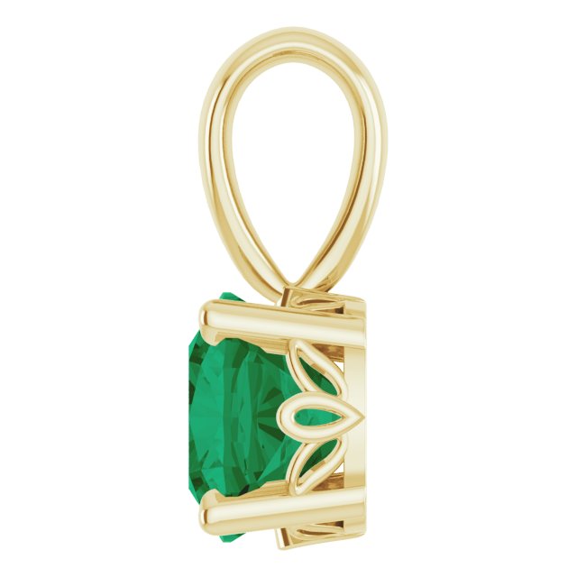 14K Gold Cushion Lab-Grown Emerald Solitaire Scroll Setting Pendant - Yellow Gold - view 3
