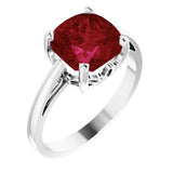 14K Gold Lab-Grown Ruby Cushion Scroll Setting Ring - White Gold