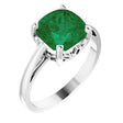 14K Gold Lab-Grown Emerald Cushion Scroll Setting Ring - White Gold