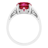 14K Gold Lab-Grown Ruby Cushion Scroll Setting Ring - White Gold - view 2