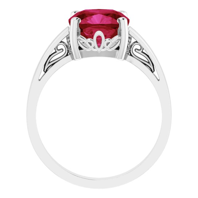 14K Gold Lab-Grown Ruby Cushion Scroll Setting Ring - White Gold - view 2