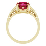 14K Gold Lab-Grown Ruby Cushion Scroll Setting Ring - Yellow Gold - view 2