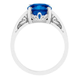 14K Gold Lab-Grown Blue Sapphire Cushion Scroll Setting Ring - White Gold - view 2
