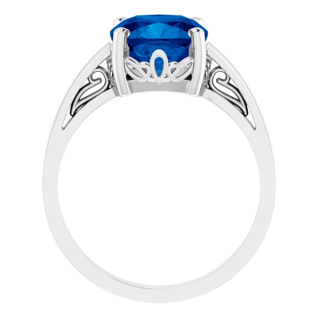 14K Gold Lab-Grown Blue Sapphire Cushion Scroll Setting Ring - White Gold - view 2