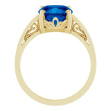 14K Gold Lab-Grown Blue Sapphire Cushion Scroll Setting Ring - Yellow Gold - view 2