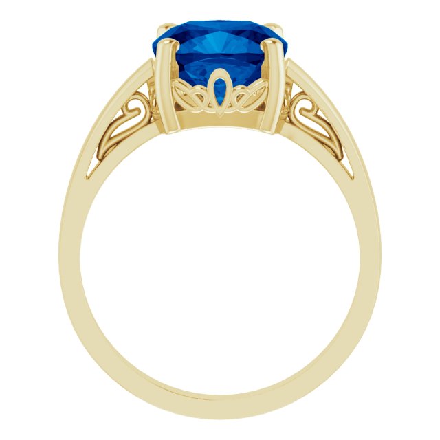 14K Gold Lab-Grown Blue Sapphire Cushion Scroll Setting Ring - Yellow Gold - view 2