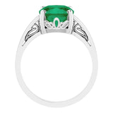 14K Gold Lab-Grown Emerald Cushion Scroll Setting Ring - White Gold - view 2