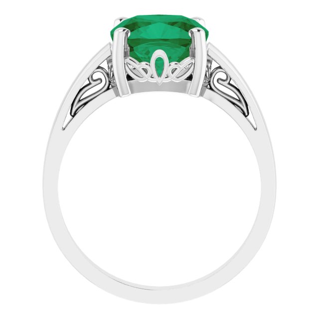 14K Gold Lab-Grown Emerald Cushion Scroll Setting Ring - White Gold - view 2