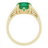 14K Gold Lab-Grown Emerald Cushion Scroll Setting Ring - Yellow Gold - view 2
