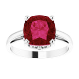 14K Gold Lab-Grown Ruby Cushion Scroll Setting Ring - White Gold - view 3