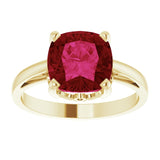 14K Gold Lab-Grown Ruby Cushion Scroll Setting Ring - Yellow Gold - view 3