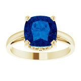 14K Gold Lab-Grown Blue Sapphire Cushion Scroll Setting Ring - Yellow Gold - view 3