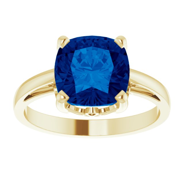 14K Gold Lab-Grown Blue Sapphire Cushion Scroll Setting Ring - Yellow Gold - view 3