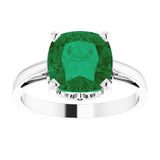 14K Gold Lab-Grown Emerald Cushion Scroll Setting Ring - White Gold - view 3