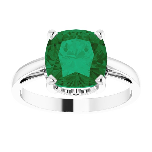 14K Gold Lab-Grown Emerald Cushion Scroll Setting Ring - White Gold - view 3