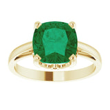 14K Gold Lab-Grown Emerald Cushion Scroll Setting Ring - Yellow Gold - view 3