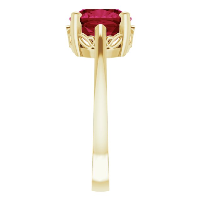 14K Gold Lab-Grown Ruby Cushion Scroll Setting Ring - Yellow Gold - view 4