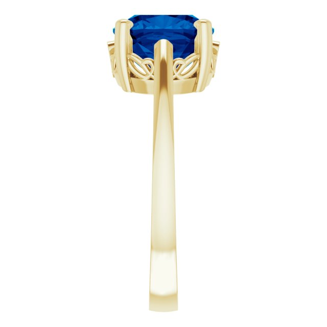 14K Gold Lab-Grown Blue Sapphire Cushion Scroll Setting Ring - Yellow Gold - view 4