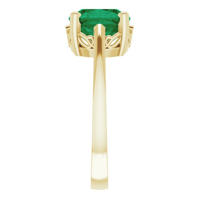 14K Gold Lab-Grown Emerald Cushion Scroll Setting Ring - Yellow Gold - view 4