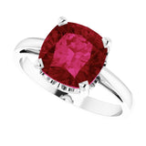 14K Gold Lab-Grown Ruby Cushion Scroll Setting Ring - White Gold - view 5