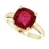 14K Gold Lab-Grown Ruby Cushion Scroll Setting Ring - Yellow Gold - view 5